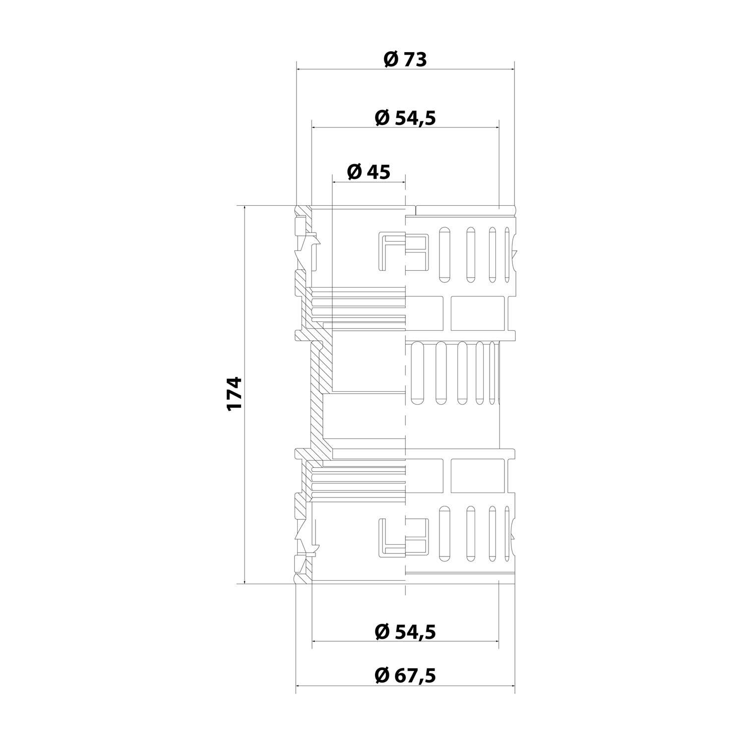 Kupplung für Wellschlauch PA schwarz2 x AD54.5 RQK-PA 2xAD54.5