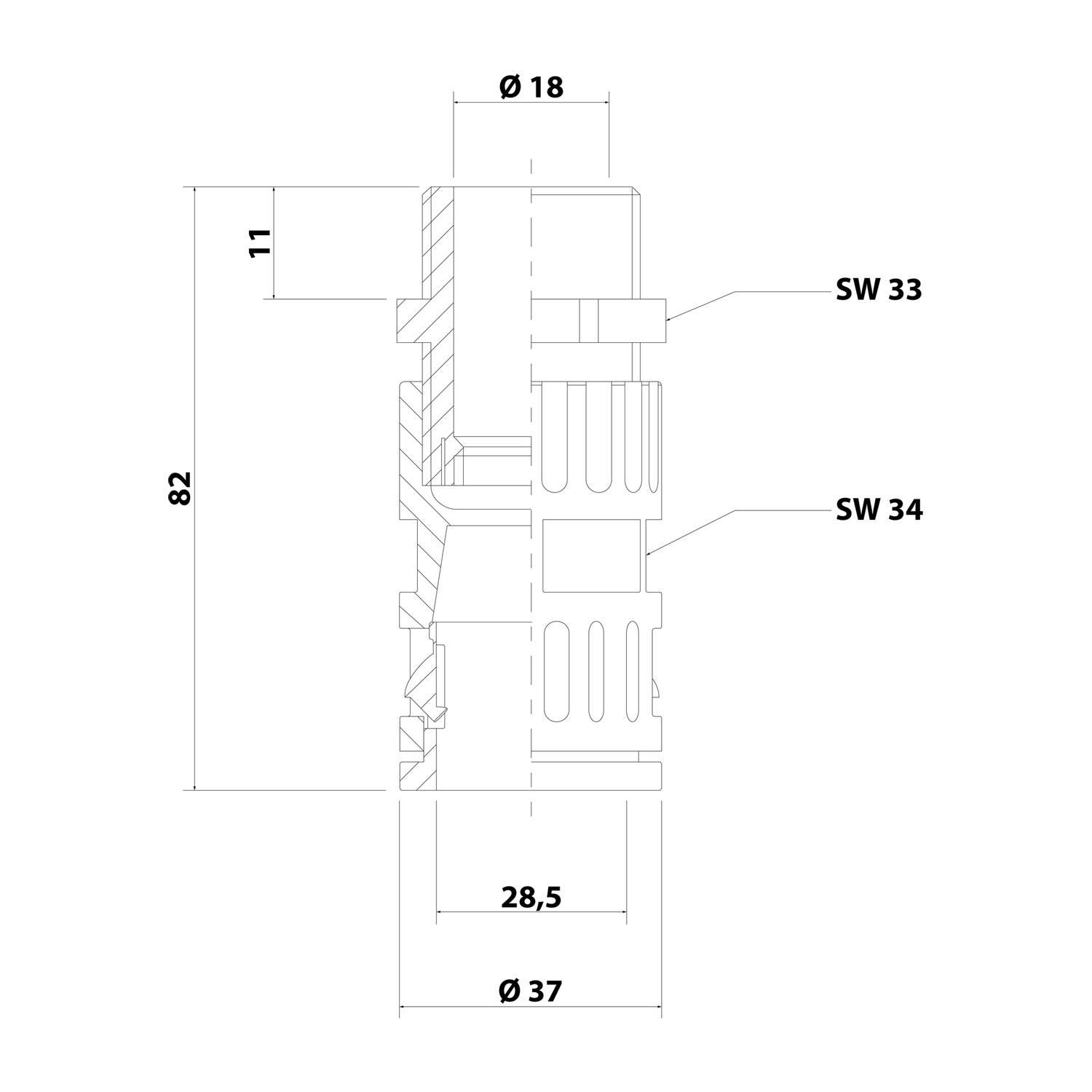 Flexa Schnellverschraubung Kunststoff RQGZ1-P, AD28,5-PG21 28,5 mm, 11 82 37 23 mm
