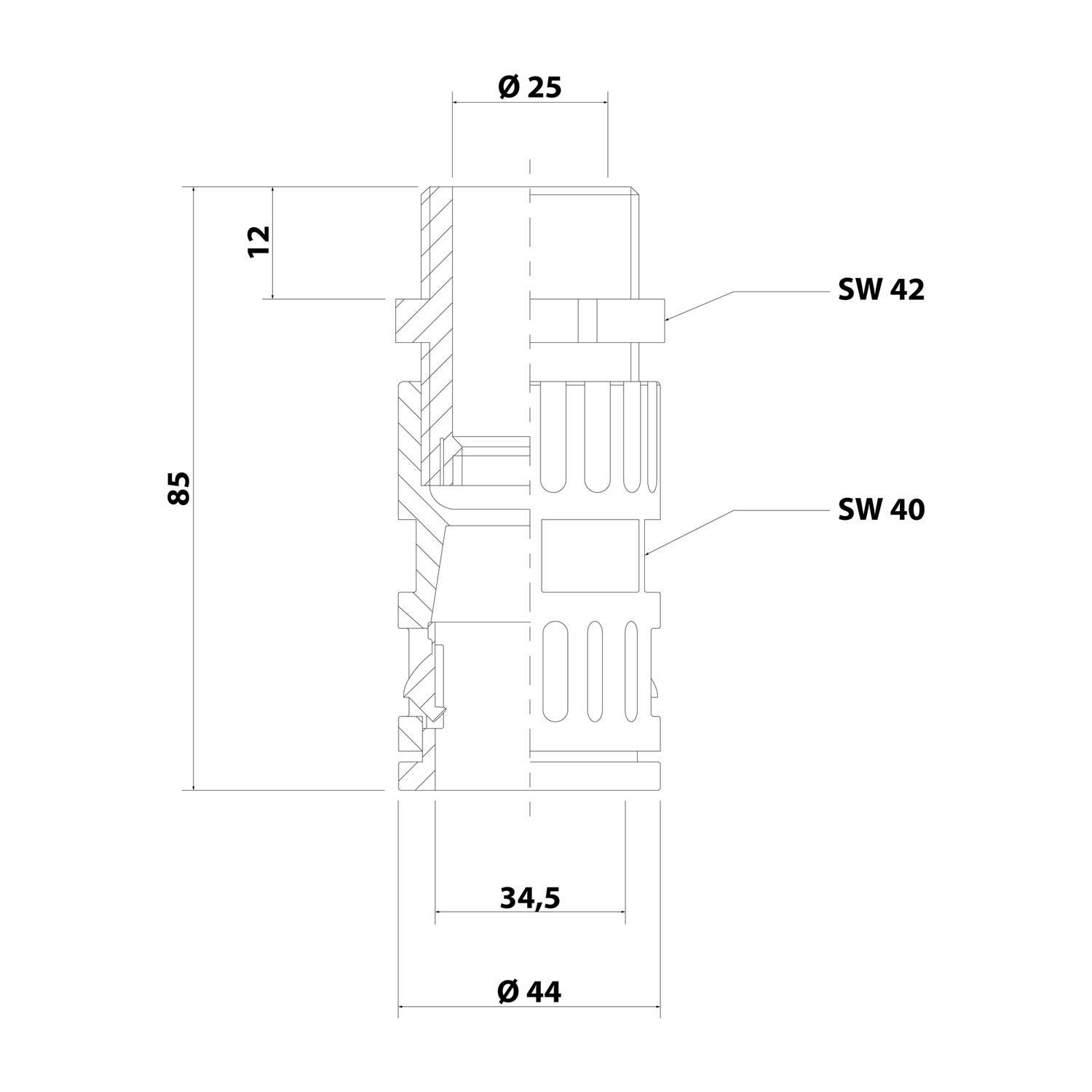 Flexa Schnellverschraubung Kunststoff RQGZ1-P, AD34,5-PG29 34,5 mm, 1 Zoll, 11 85 44 mm