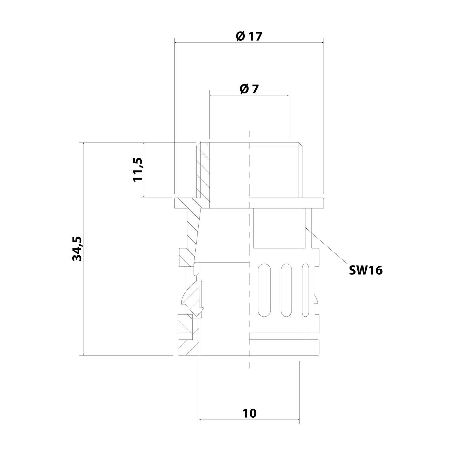 Flexa Schnellverschraubung IP66,gerade RQG1-M AD10,0/M12 sw 10 mm, 11,5 34,5 17 mm