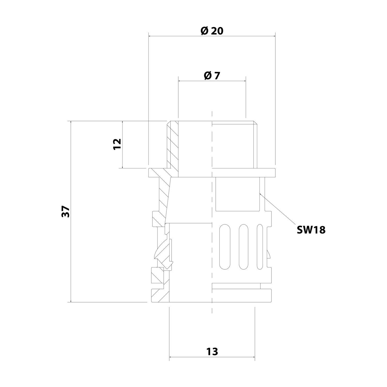Flexa Schnellverschraubung IP66,gerade RQG1-M AD13,0/M12 sw 13 mm, 12 37 20 10 mm