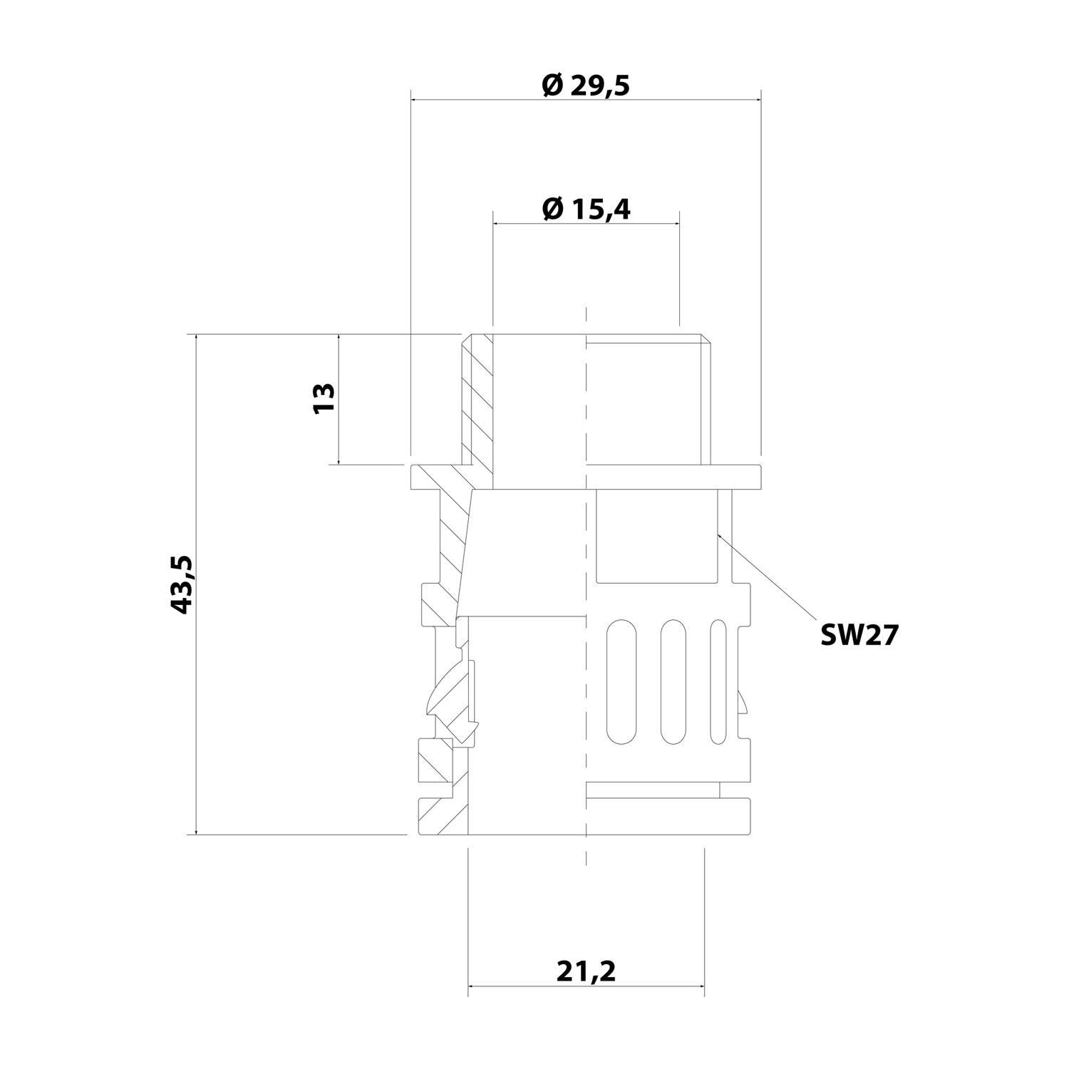 Flexa Schnellverschraubung Kunststoff RQG1P, AD21,2PG13,5 21,2 mm, 13 43,5 29,5 mm