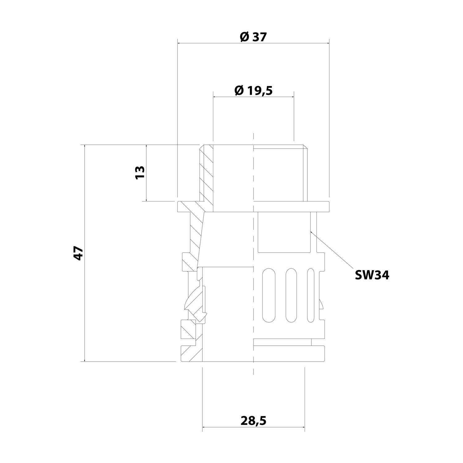 Flexa Schnellverschraubung IP66,gerade RQG1-M AD28,5/M25 sw 28,5 mm, 13 47 37 23 mm
