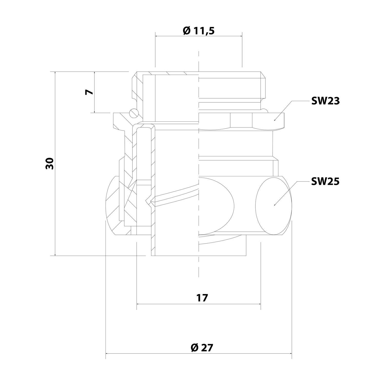 Metall-Sicherheitsverschraubung US-P AD17 PG11 Messing vernickelt