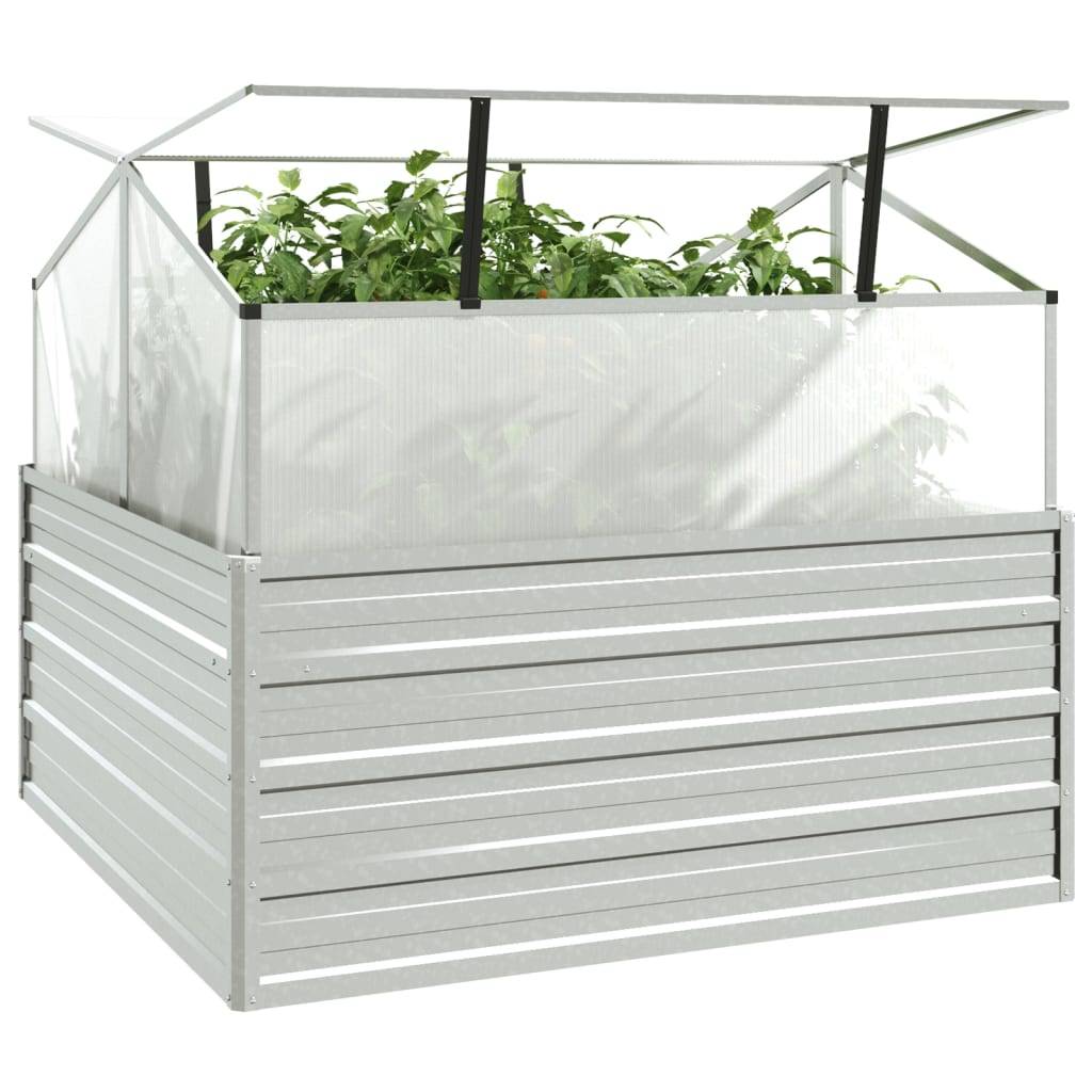 vidaXL Garten-Hochbeet mit Gewächshaus 100x100x85 cm Silber