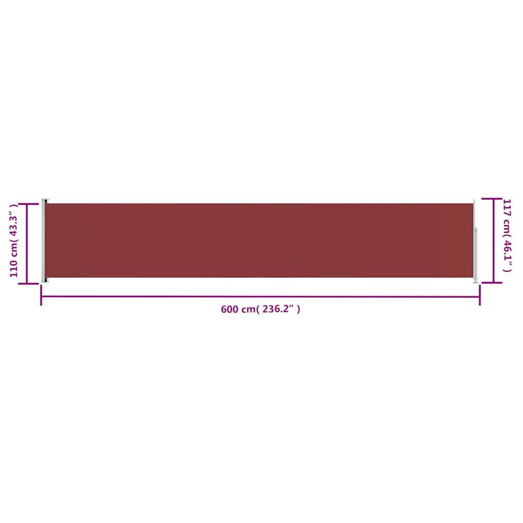 vidaXL Seitenmarkise Ausziehbar 117x600 cm Rot