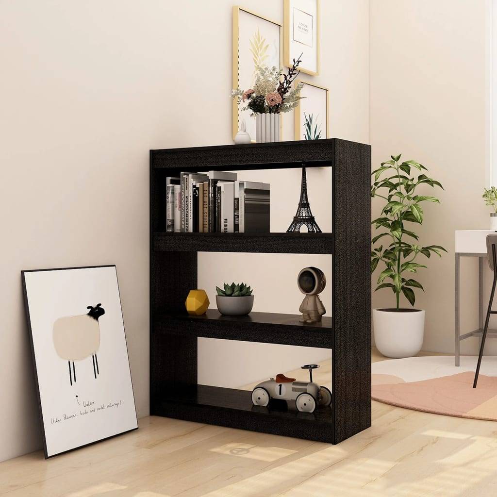 vidaXL Bücherregal/Raumteiler Schwarz 100x30x103 cm Kiefer Massivholz