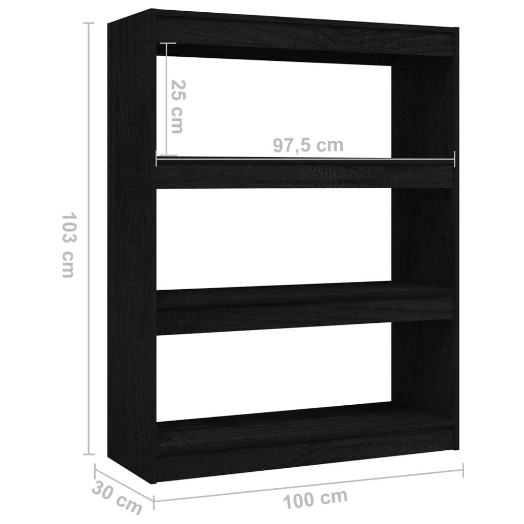 vidaXL Bücherregal/Raumteiler Schwarz 100x30x103 cm Kiefer Massivholz