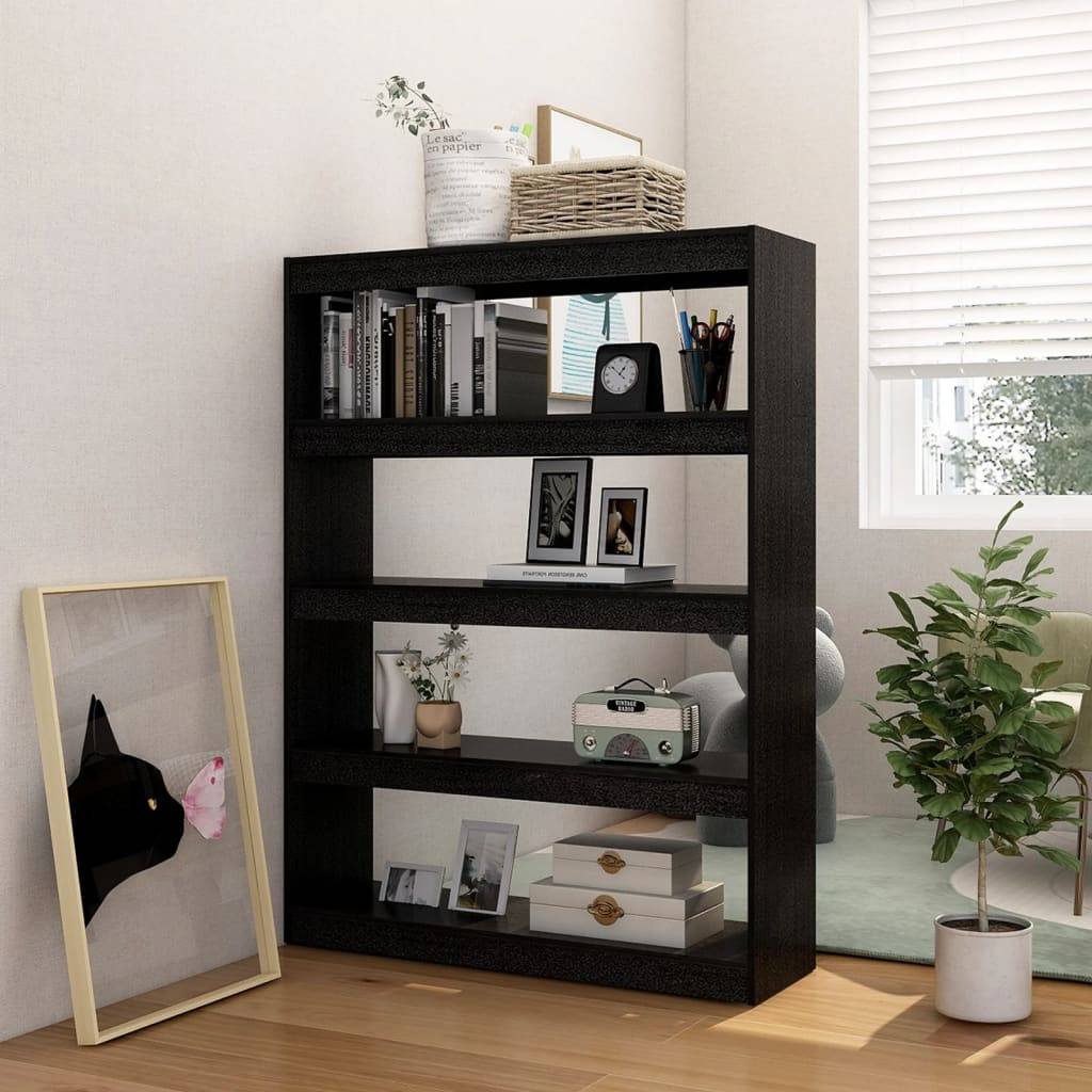 vidaXL Bücherregal/Raumteiler Schwarz 100x30x135,5cm Kiefer Massivholz