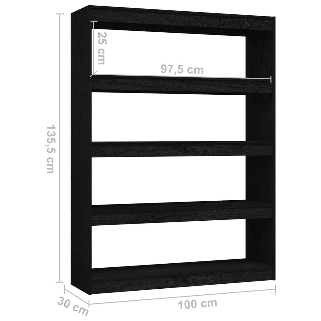vidaXL Bücherregal/Raumteiler Schwarz 100x30x135,5cm Kiefer Massivholz