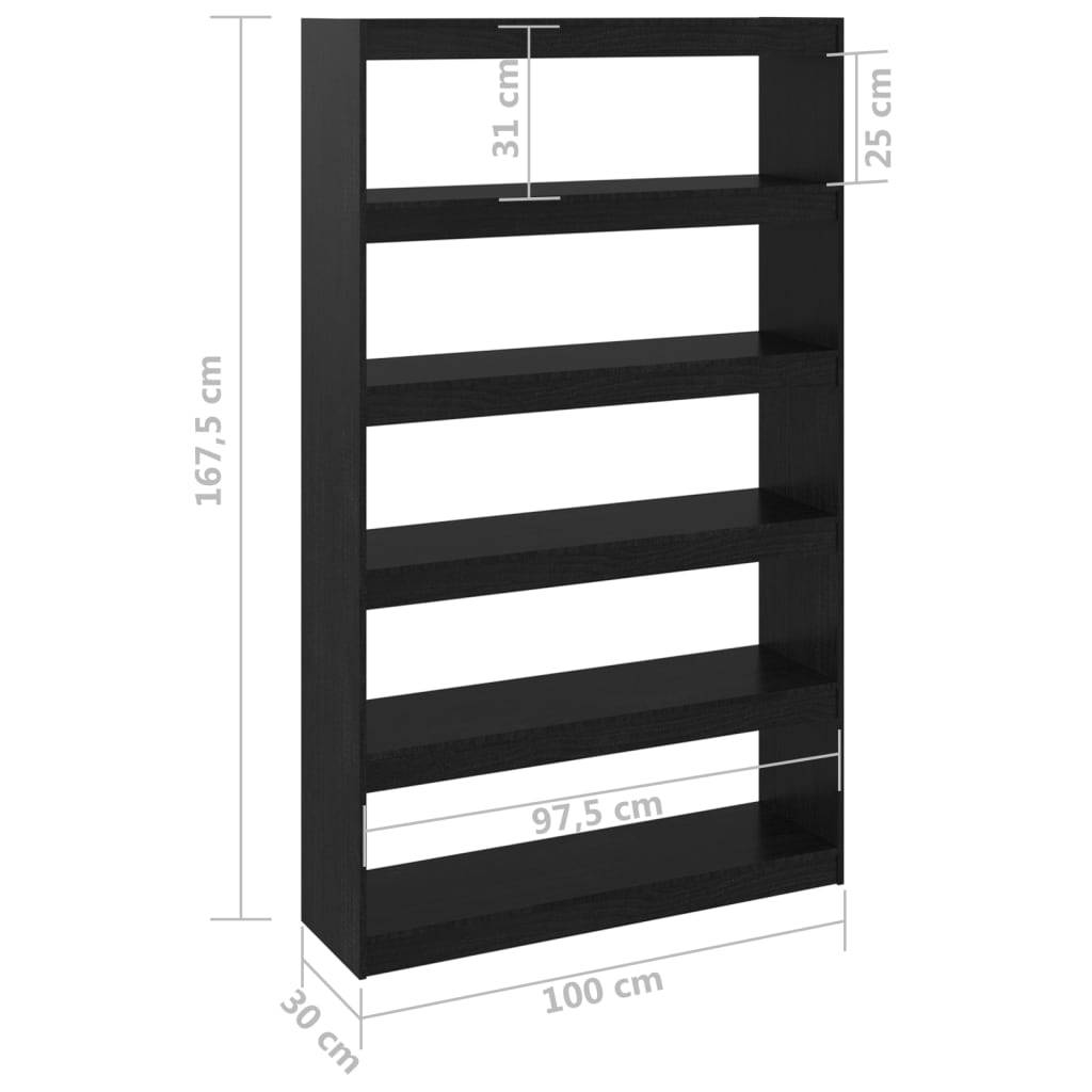 vidaXL Bücherregal/Raumteiler Schwarz 100x30x167,5cm Massivholz Kiefer