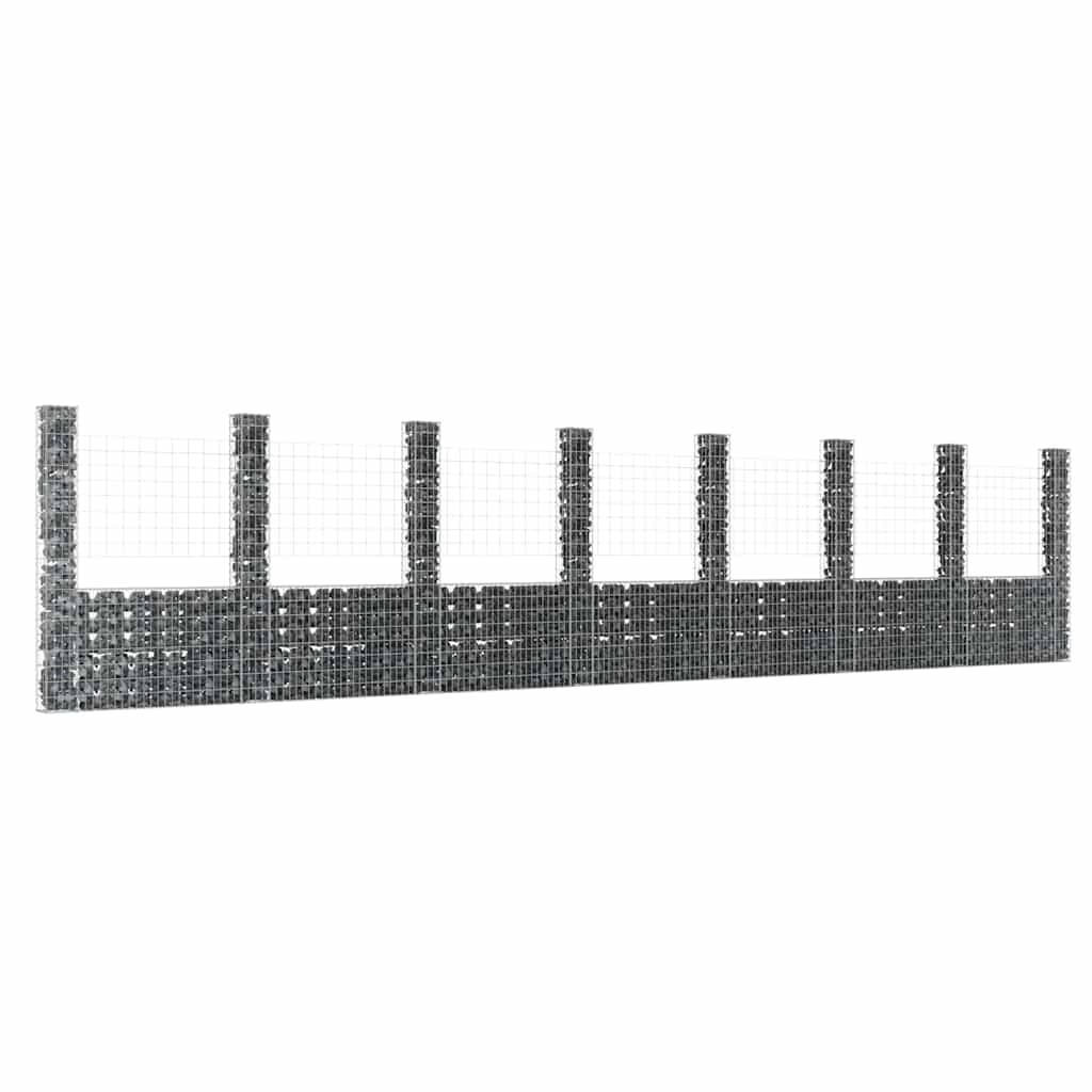 vidaXL Gabionenkorb U-Form mit 8 Säulen Eisen 860x20x200 cm