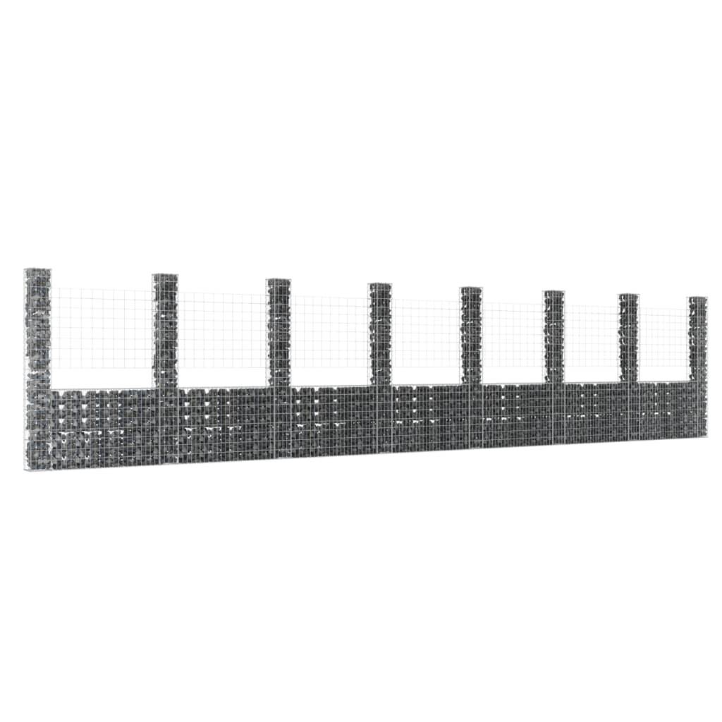 vidaXL Gabionenkorb U-Form mit 8 Säulen Eisen 860x20x200 cm