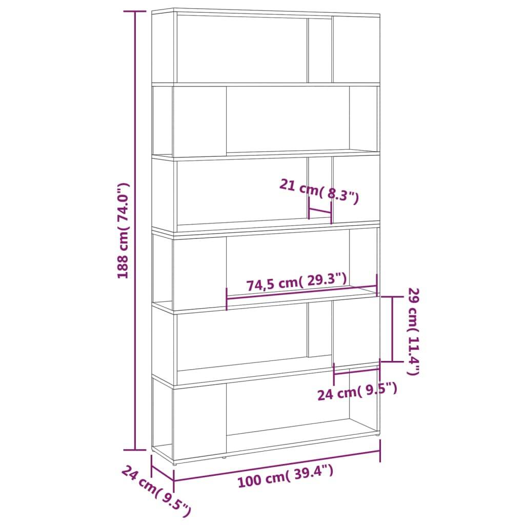 vidaXL Bücherregal Raumteiler Sonoma-Eiche 100x24x188 cm