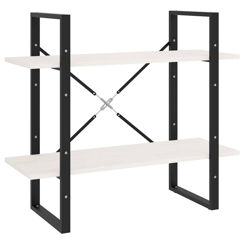 vidaXL Bücherregal 2 Böden Weiß 80x30x70 cm Massivholz Kiefer