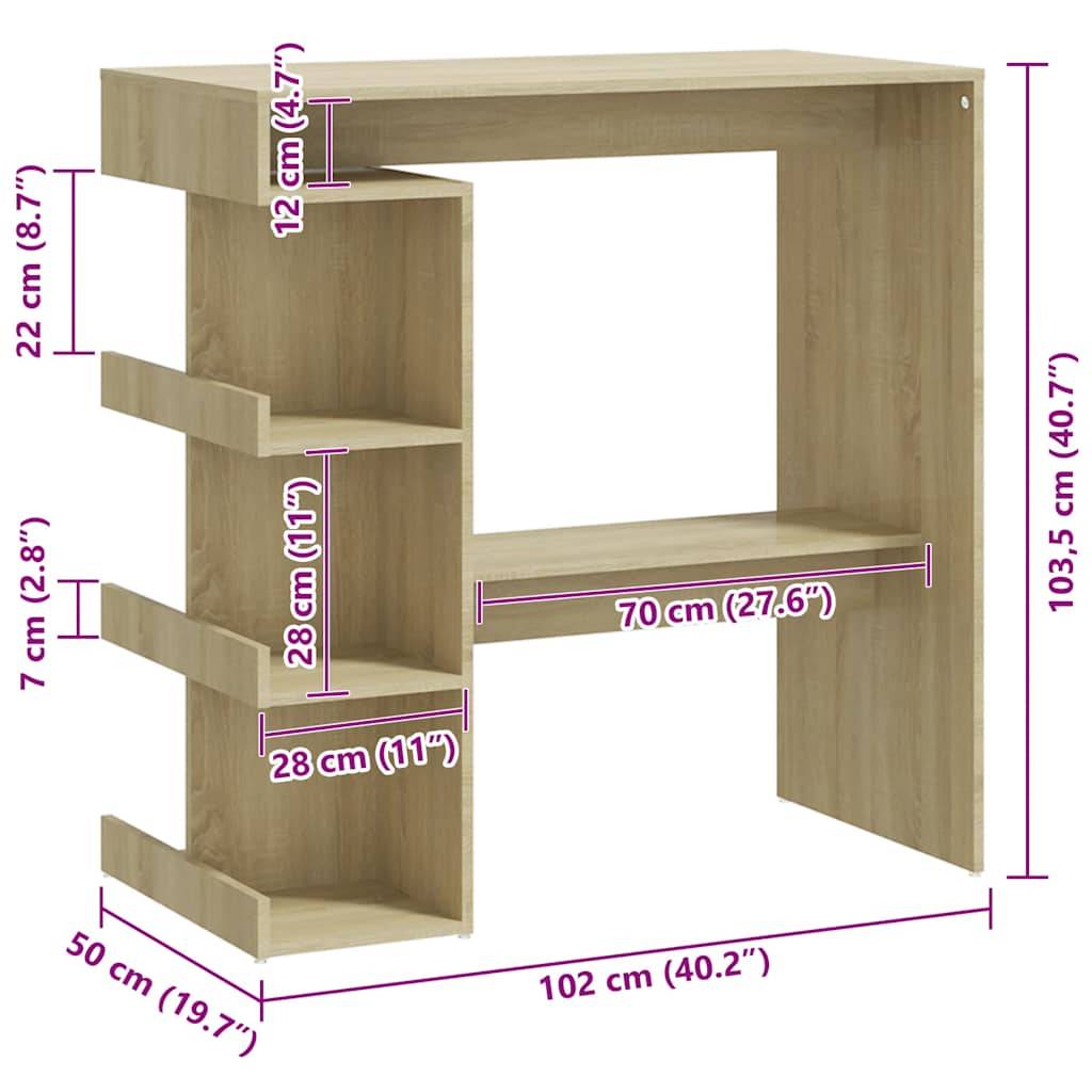 vidaXL Bartisch mit Regal Sonoma-Eiche 100x50x101,5 cm Holzwerkstoff