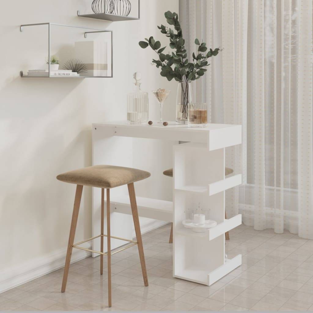vidaXL Bartisch mit Regal Weiß 100x50x101,5 cm Holzwerkstoff
