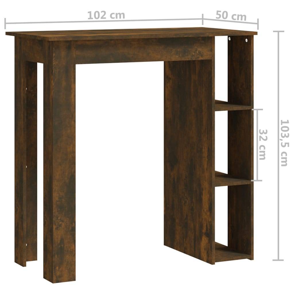 vidaXL Bartisch mit Regal Räuchereiche 102x50x103,5 cm Holzwerkstoff