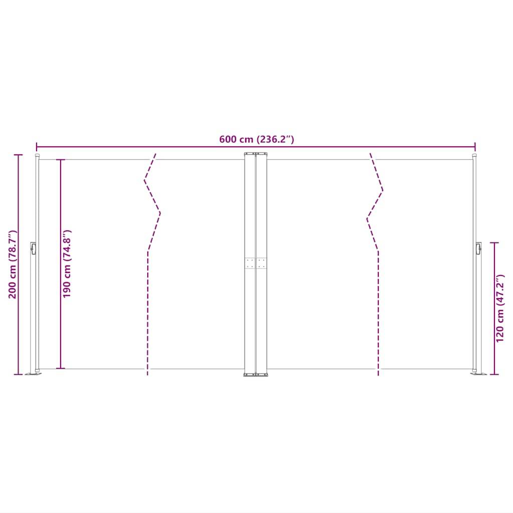 vidaXL Seitenmarkise Ausziehbar Schwarz 200x600 cm