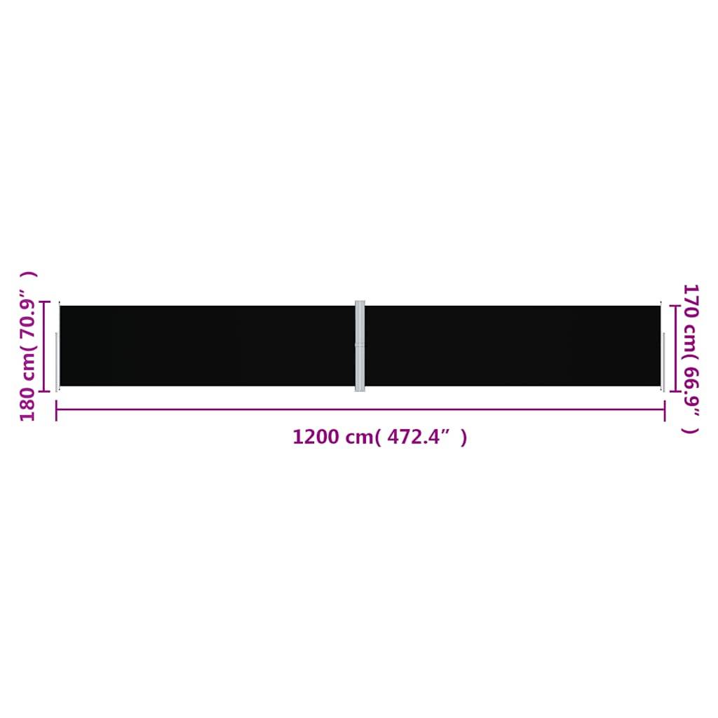 vidaXL Seitenmarkise Ausziehbar Schwarz 180x1200 cm