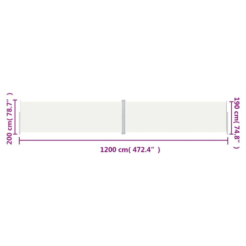 vidaXL Seitenmarkise Ausziehbar Creme 200x1200 cm