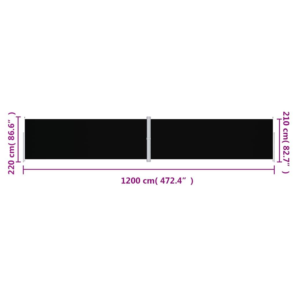vidaXL Seitenmarkise Ausziehbar Schwarz 220x1200 cm