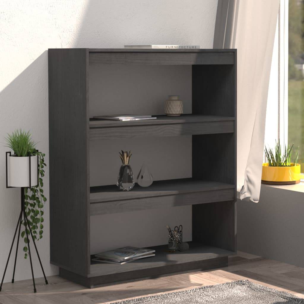 vidaXL Bücherregal/Raumteiler Grau 80x35x103 cm Massivholz Kiefer