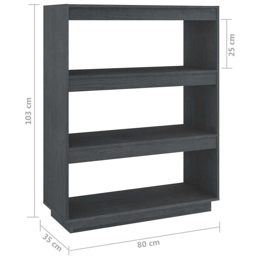 vidaXL Bücherregal/Raumteiler Grau 80x35x103 cm Massivholz Kiefer