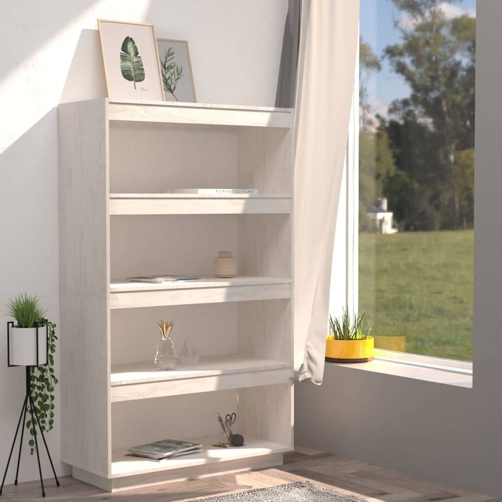 vidaXL Bücherregal/Raumteiler Weiß 80x35x135 cm Massivholz Kiefer