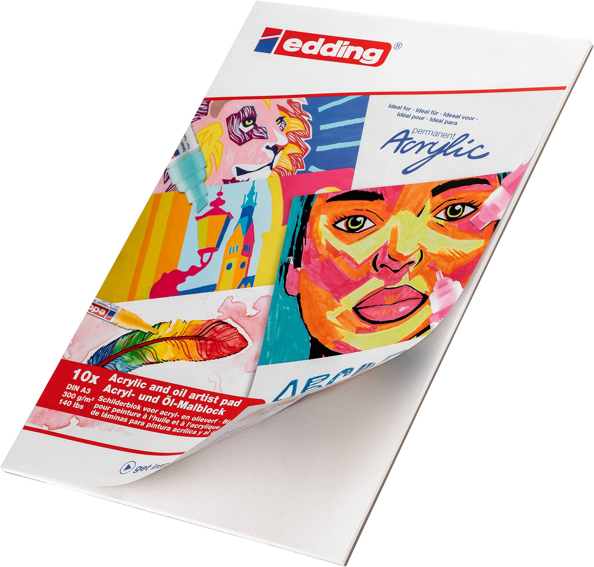 edding 30010 Acryl- und Ölmalblock A3 10 Blatt weiß