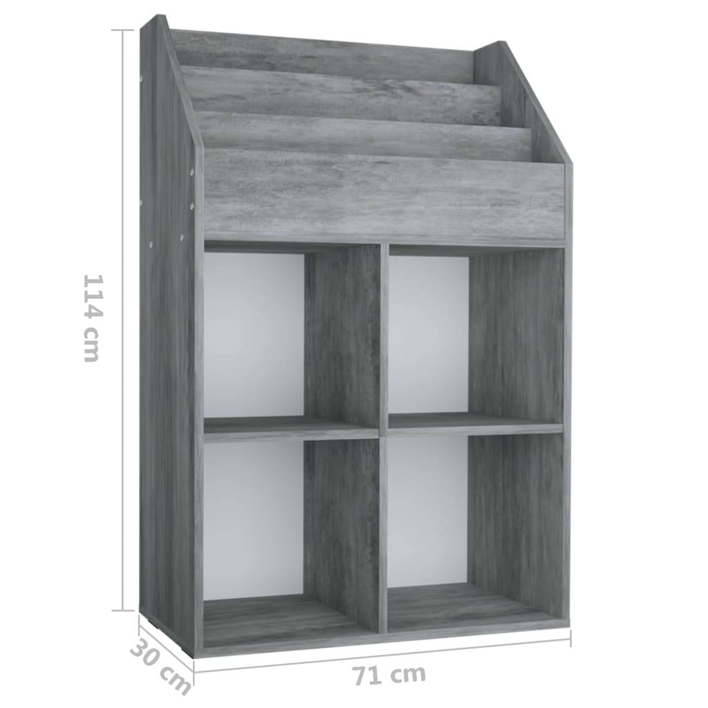 vidaXL Kinder-Bücherregal Betongrau 71x30x114 cm Spanplatte