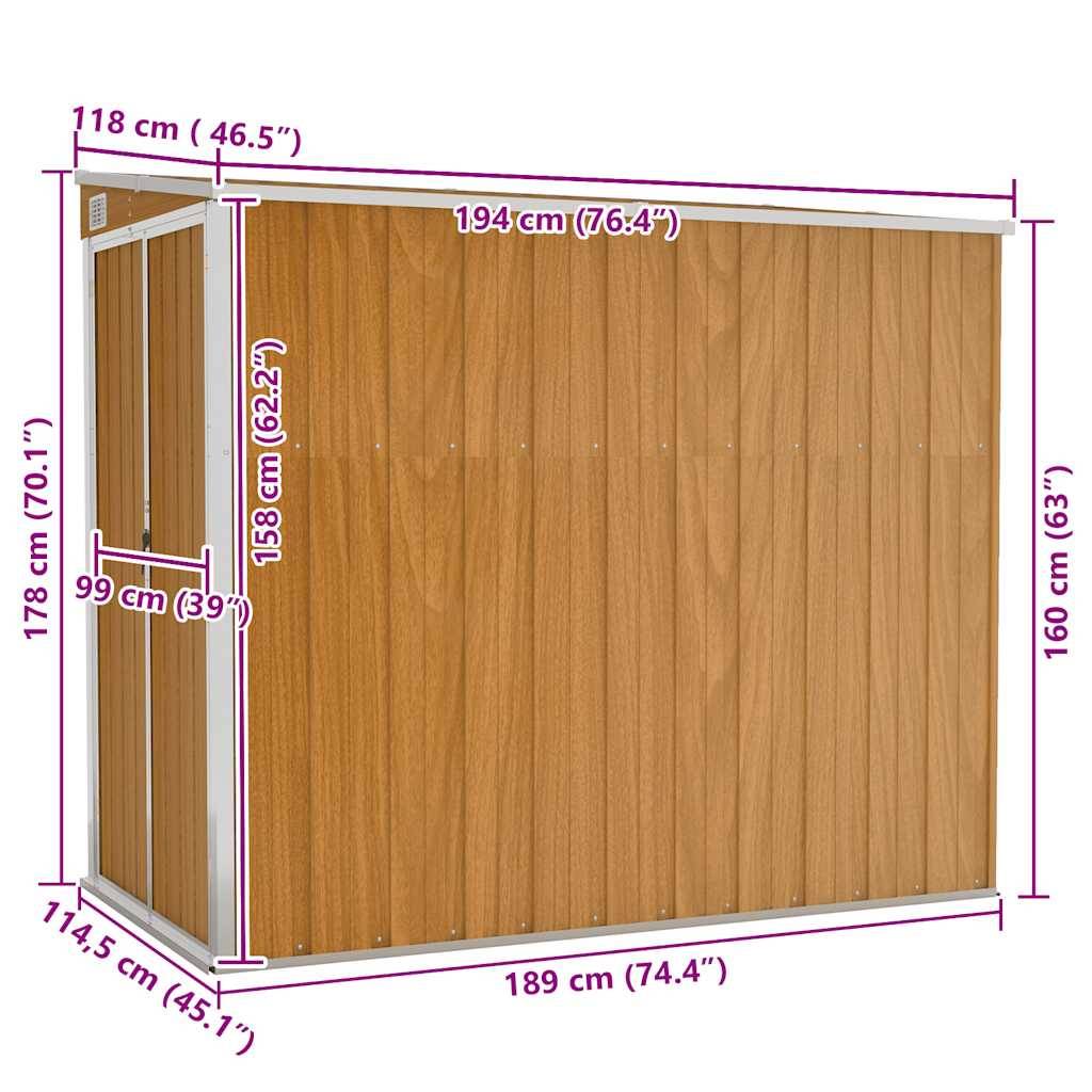 vidaXL Anbauschuppen Braun 118x194x178 cm Verzinkter Stahl