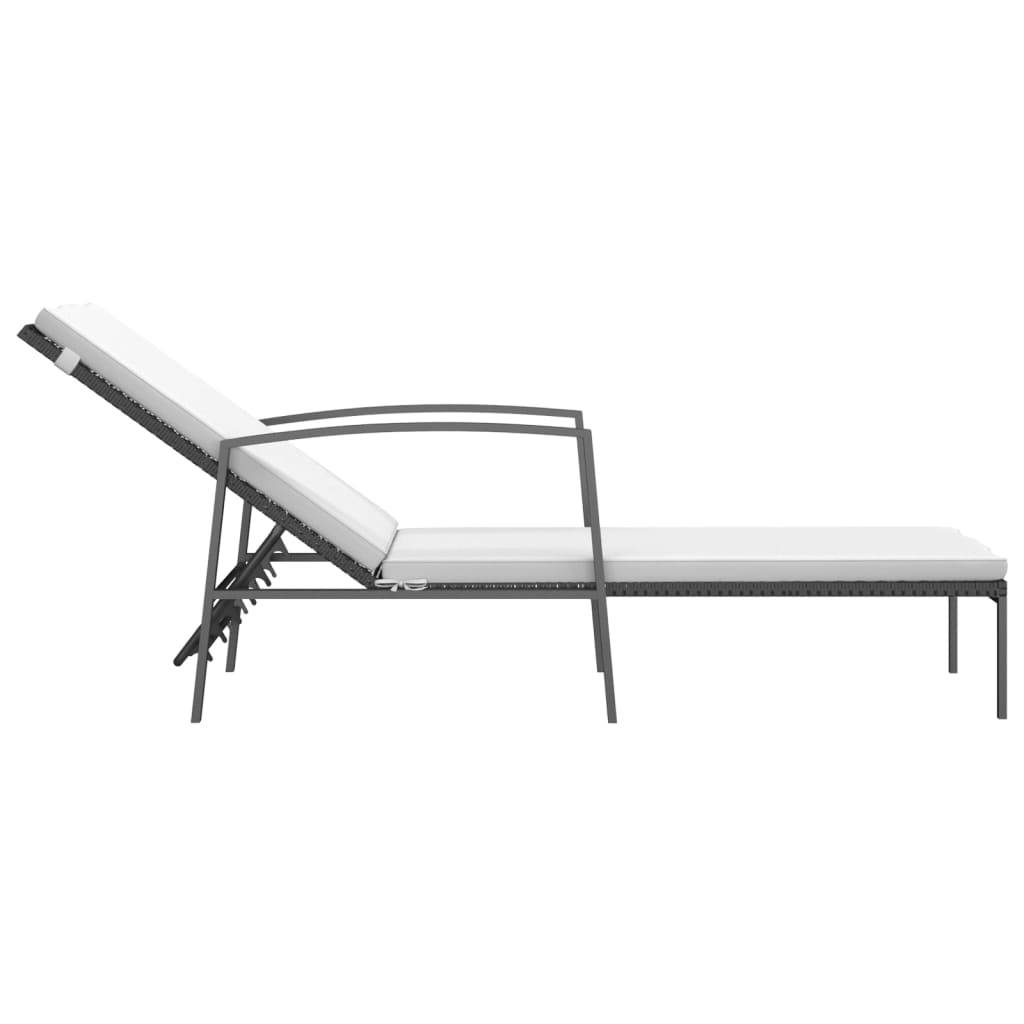 vidaXL Sonnenliege mit Auflage Poly Rattan Schwarz