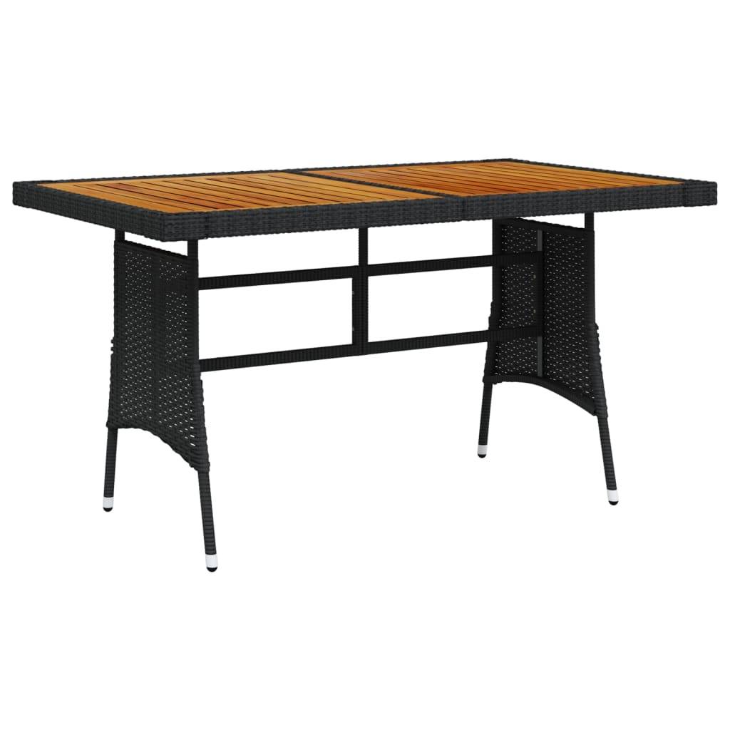 vidaXL Gartentisch Schwarz 130x70x72cm Poly Rattan & Massivholz Akazie