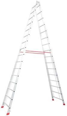 Sprossen- Doppel- Leiter, (Alu), Höhe 6,15 m, Höhe 4,48 m, Sprossenanzahl 2x16, Gewicht 20,5 kg