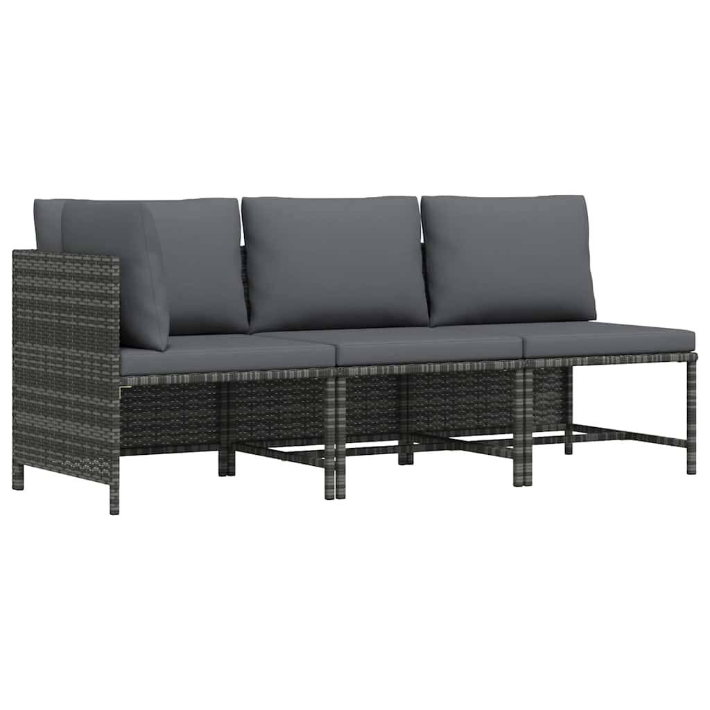 vidaXL 3-tlg. Garten-Lounge-Set mit Kissen Poly Rattan Grau