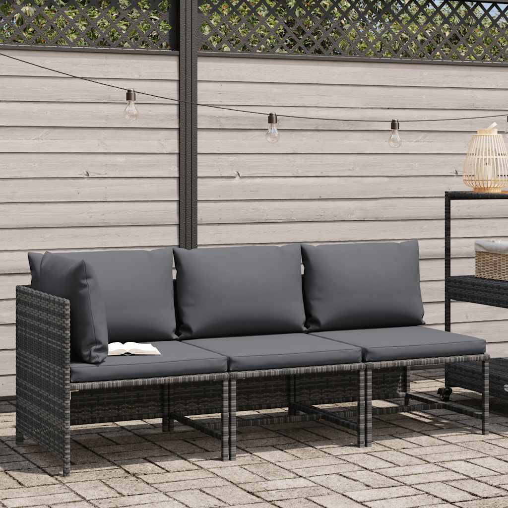 vidaXL 3-tlg. Garten-Lounge-Set mit Kissen Poly Rattan Grau