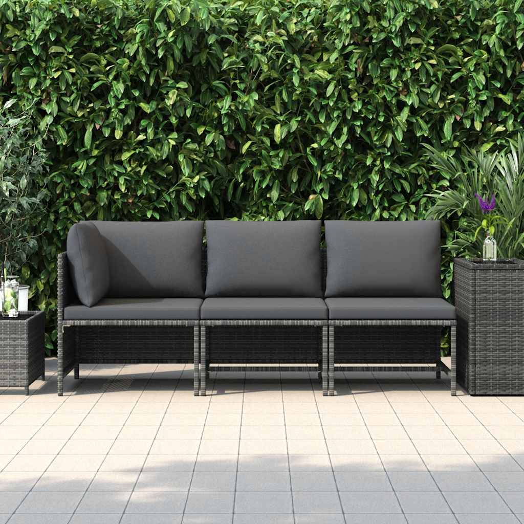 vidaXL 3-tlg. Garten-Lounge-Set mit Kissen Poly Rattan Grau
