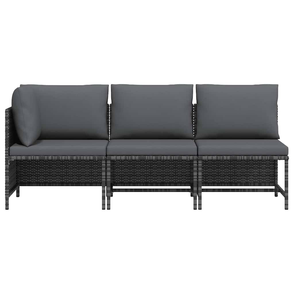 vidaXL 3-tlg. Garten-Lounge-Set mit Kissen Poly Rattan Grau