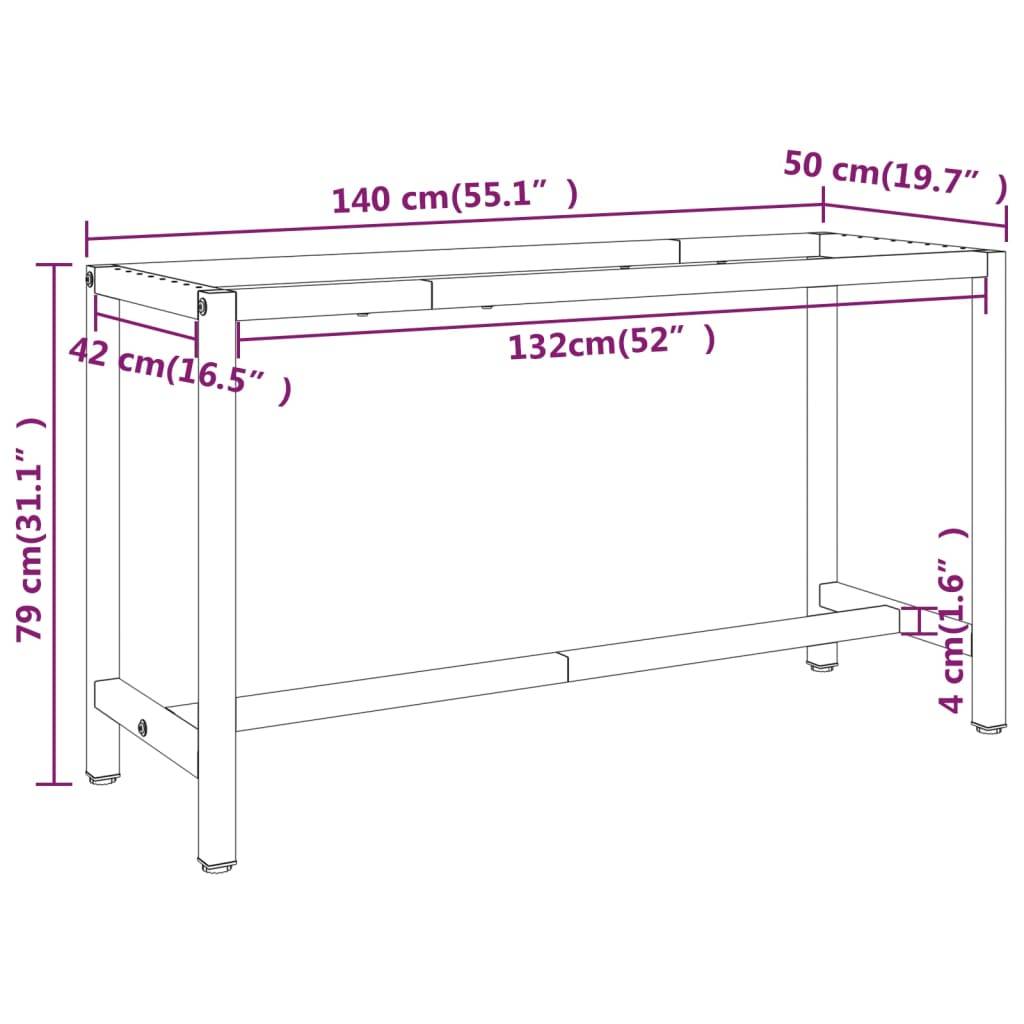 vidaXL Werkbankgestell Mattschwarz und Mattrot 140x50x79 cm Metall
