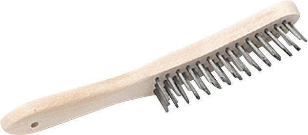 Holzgriffbürste mit starren Metallborsten, schräg dargestellt. Hauptsächlich für intensive Reinigungsarbeiten geeignet.