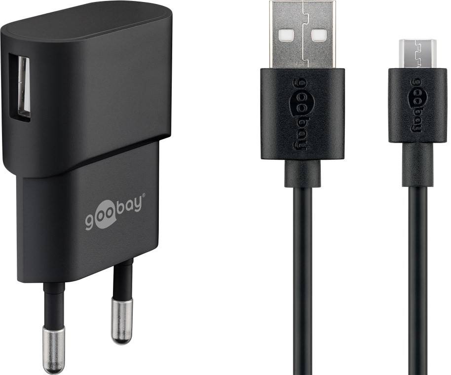 Goobay 45296 Micro USB Netzteil 5W / Micro Stecker Typ B Ladekabel / USB Ladegerät Adapter 5V 1A / Schwarz / Kabel 1m