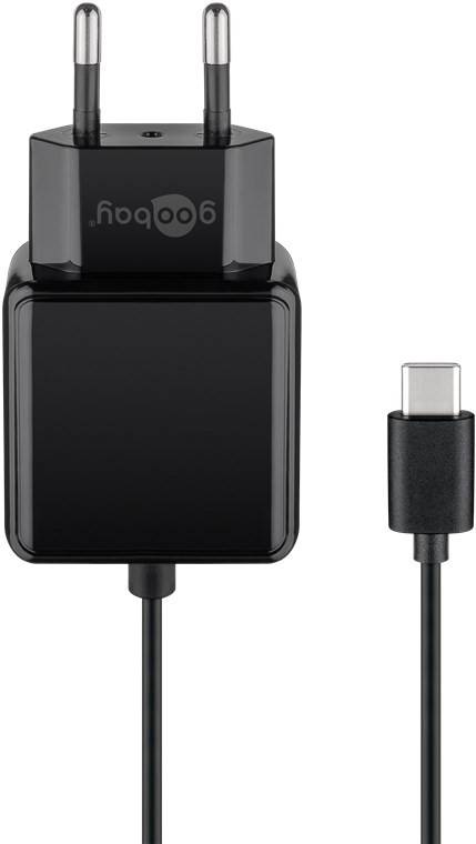 Goobay 45040 USB-C Netzteil 15W / USB-C Ladekabel / Universal Ladegerät / USB Adapter 5V 3A / Schwarz / Kabel 1,5m