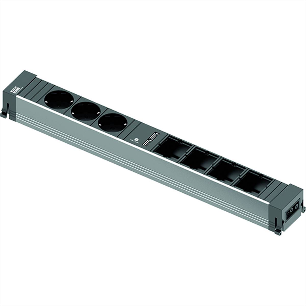 Bachmann 909.0057 Steckdosenleiste ohne Schalter Aluminium, Schwarz Schutzkontakt