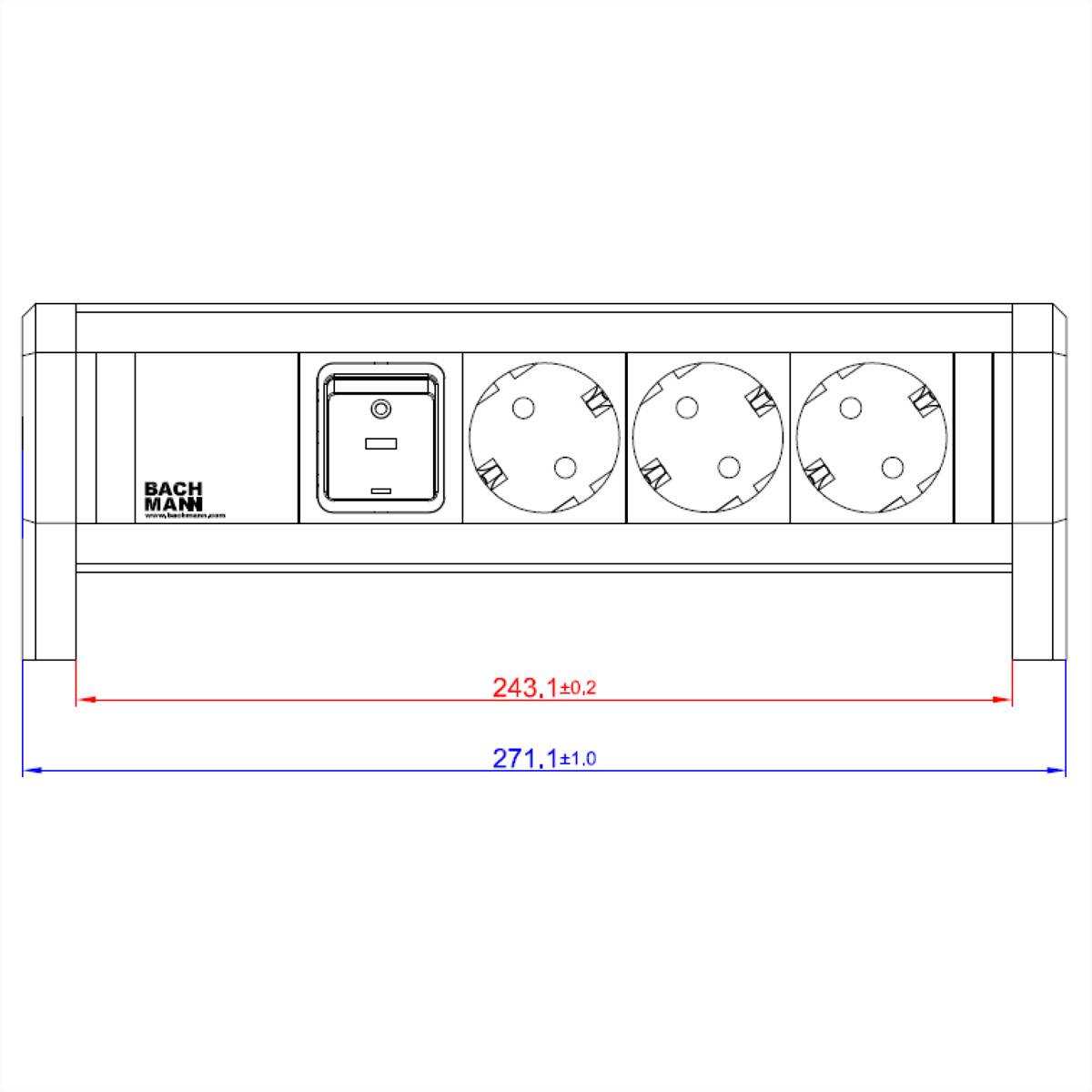 Bachmann 902.0050 Steckdosenleiste mit Schalter Schwarz, Aluminium Schutzkontakt