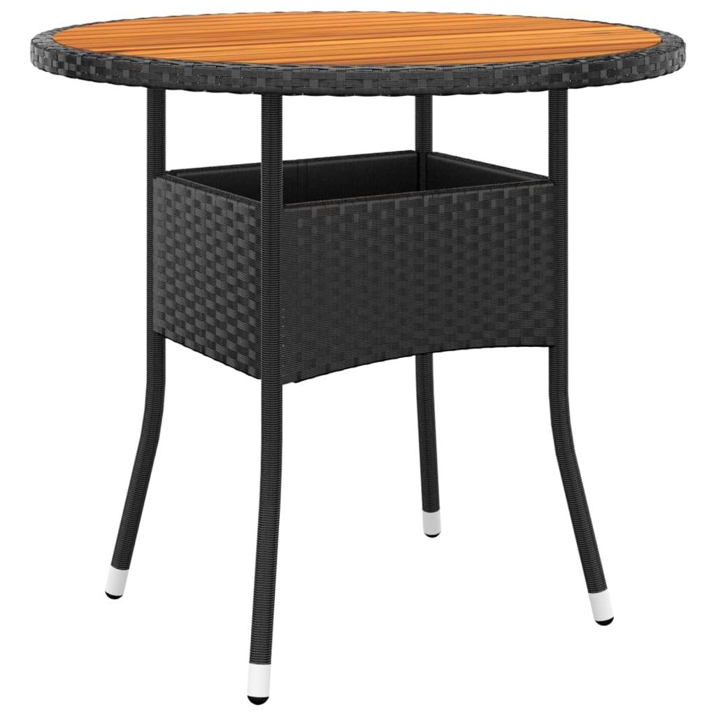 vidaXL Gartentisch Ø80x75 cm Akazienholz und Poly Rattan Schwarz