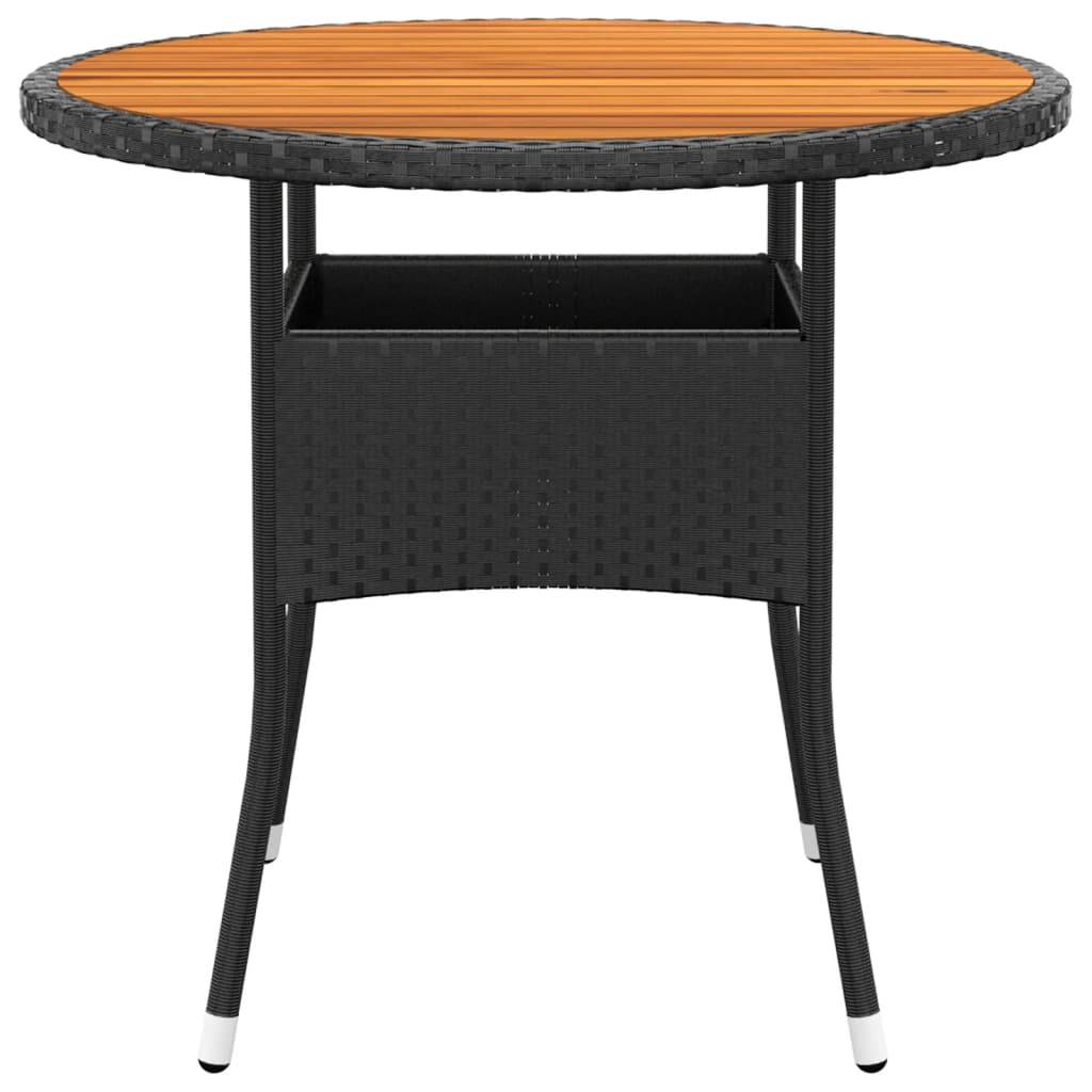 vidaXL Gartentisch Ø80x75 cm Akazienholz und Poly Rattan Schwarz