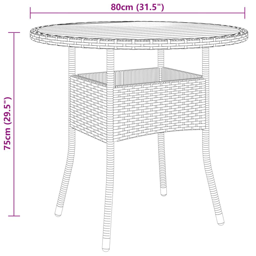vidaXL Gartentisch Ø80x75 cm Akazienholz und Poly Rattan Schwarz