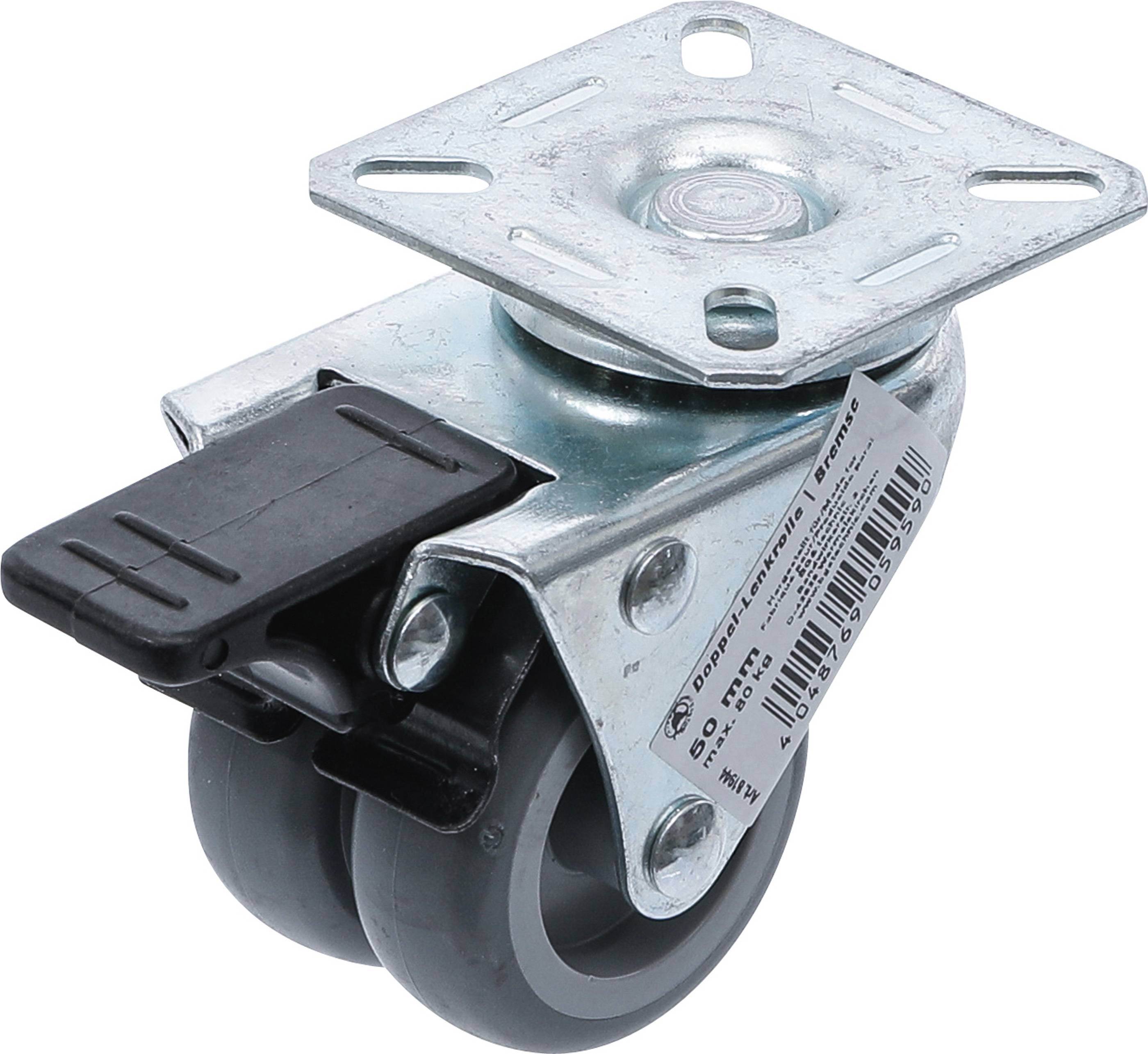 BGS TECHNIC Doppellenkrolle Kugelgelagert 81944, Ø 50 mm, gebremst