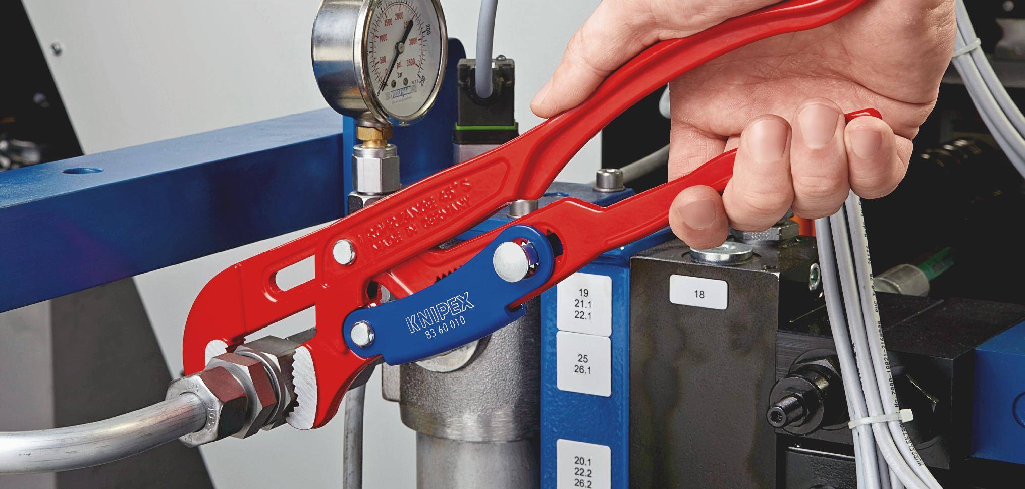 KNIPEX 83 60 010 Rohrzange S-Maul mit Schnelleinstellung rot